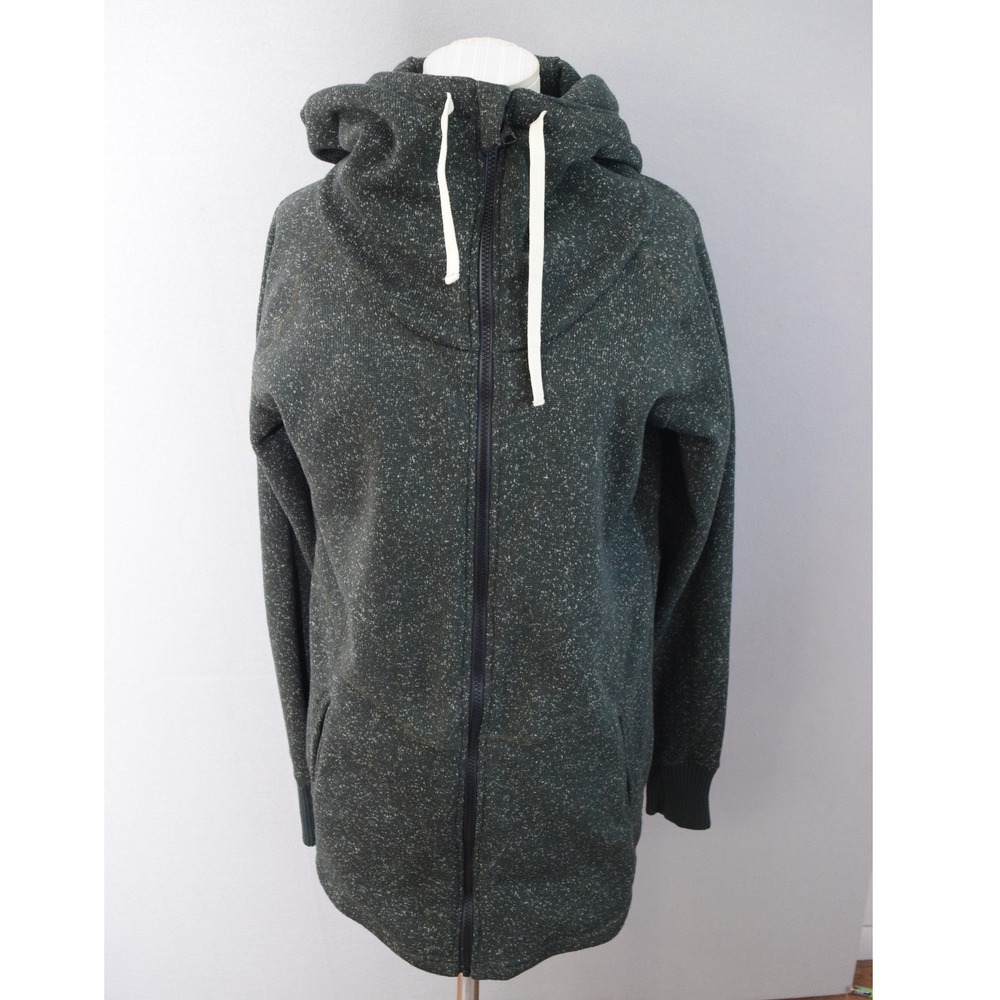 DESO Zip Up Hoodie Jacket Medium Green Speckled Funnel Neck Tunic Womens USA